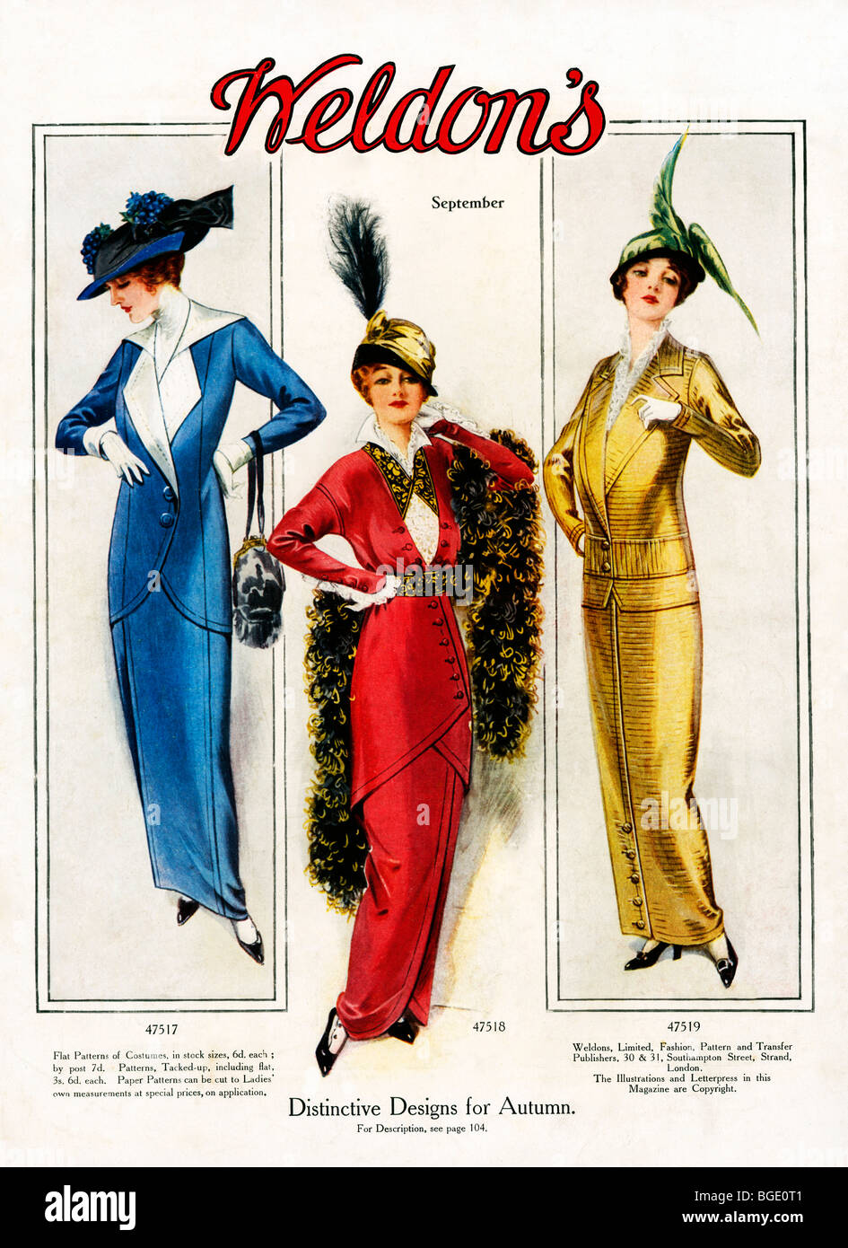 Weldons Ladies Journal, September 1913 Titelseite der englischen Modezeitschrift mit unverwechselbaren Designs für Herbst Stockfoto