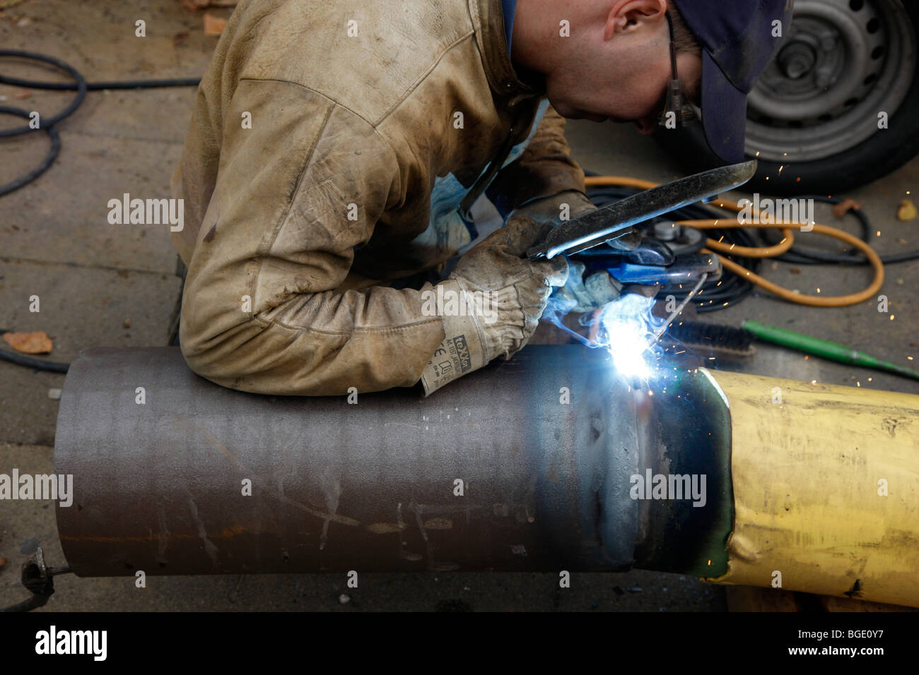 Installation einer neuen Leitung. Gasleitung der Stadt Gelsenkirchen, NRW, Deutschland, Europa. Stockfoto