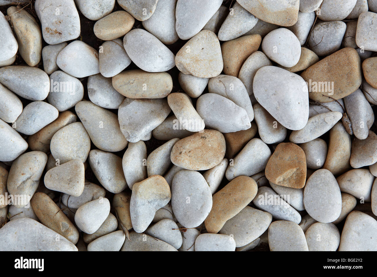 Leichte graue und braune glatte Fluss Kiesel Hintergrund strukturiert Stockfoto