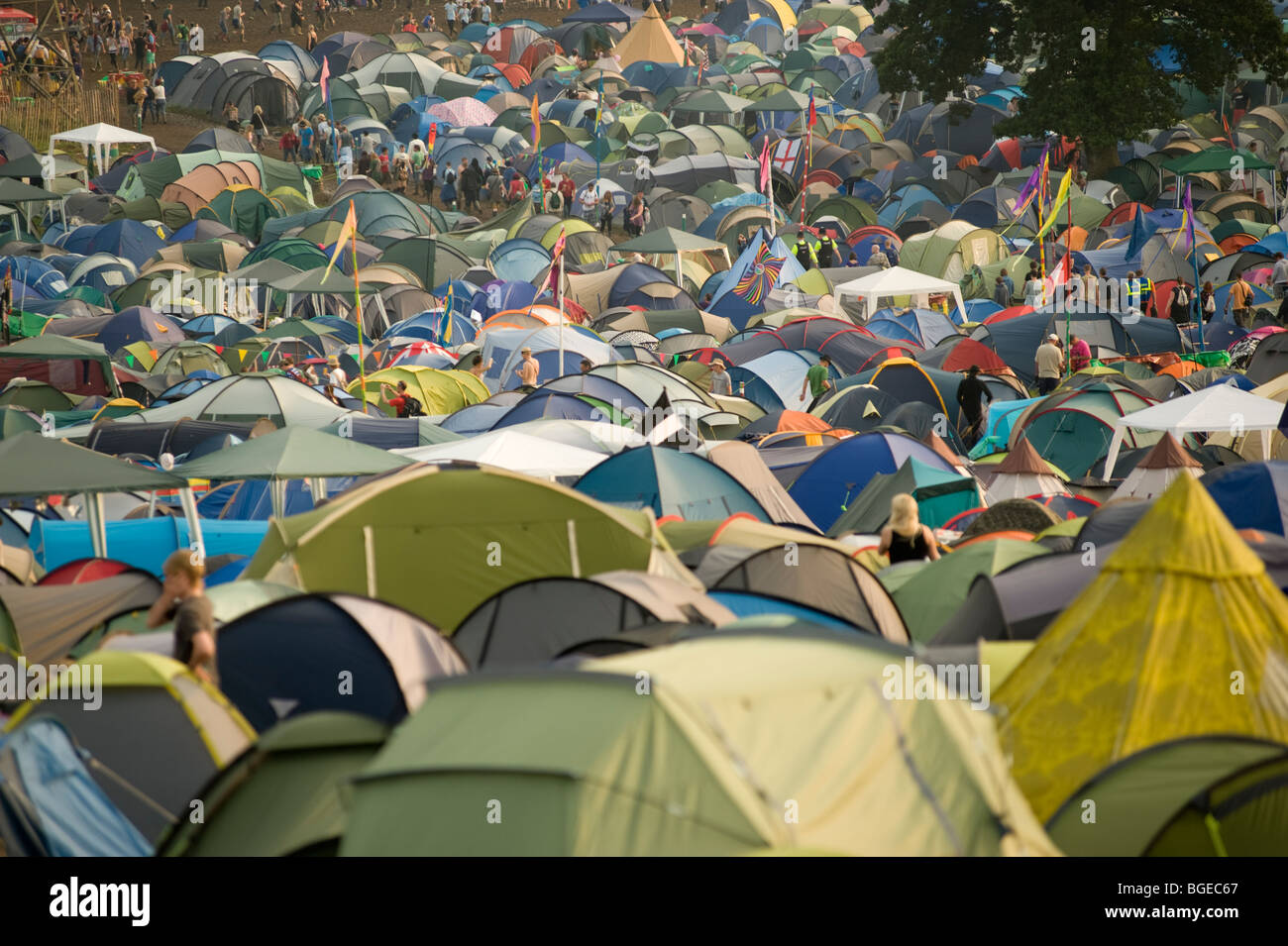 Campingplatz auf dem Glastonbury Festival, Somerset, UK, 2009. Stockfoto