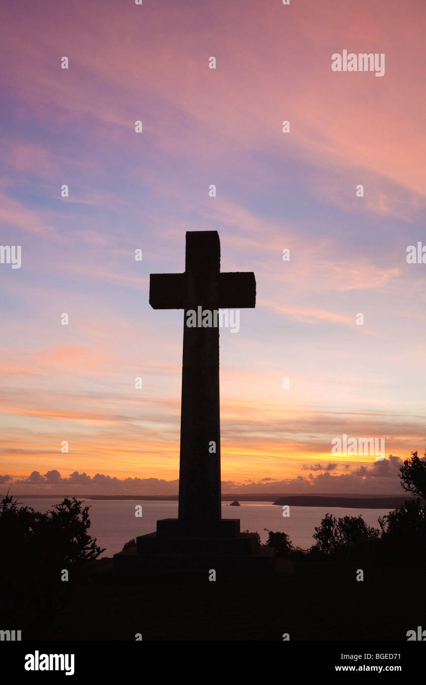 Christliches Kreuz Denkmal an Dodman Punkt, Cornwall Stockfoto