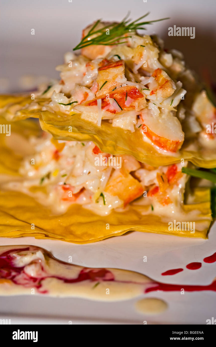 Ein Gourmet-Entrée - Krabbe Überraschung, serviert in der Rifflin'Hitch Lodge im südlichen Labrador, Labrador, Neufundland-Labrador, Canad Stockfoto