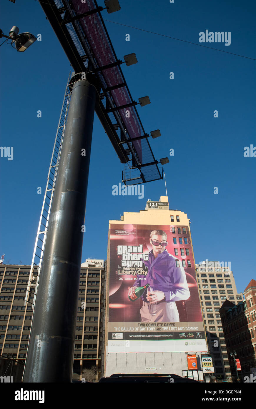 Ein Plakat für Grand Theft Auto; Episoden aus Liberty City Videospiel im New Yorker Stadtteil Chelsea Stockfoto