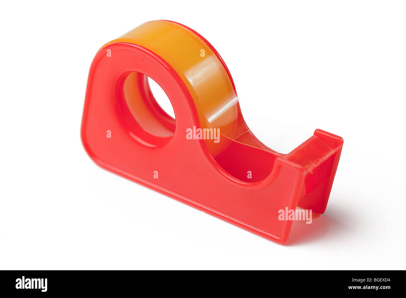 Tesafilm in den Halter auf weißem Hintergrund Stockfoto