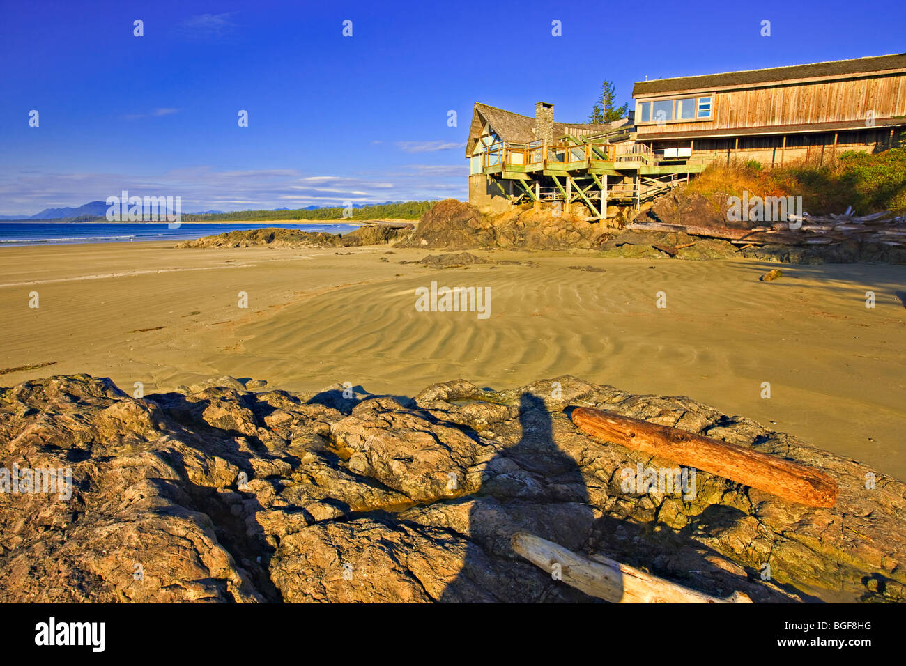 Wickaninnish Interpretive Centre entlang Wickaninnish Beach, Wickaninnish Bay, Pacific Rim National Park, Long Beach Unit, Clayoqu Stockfoto
