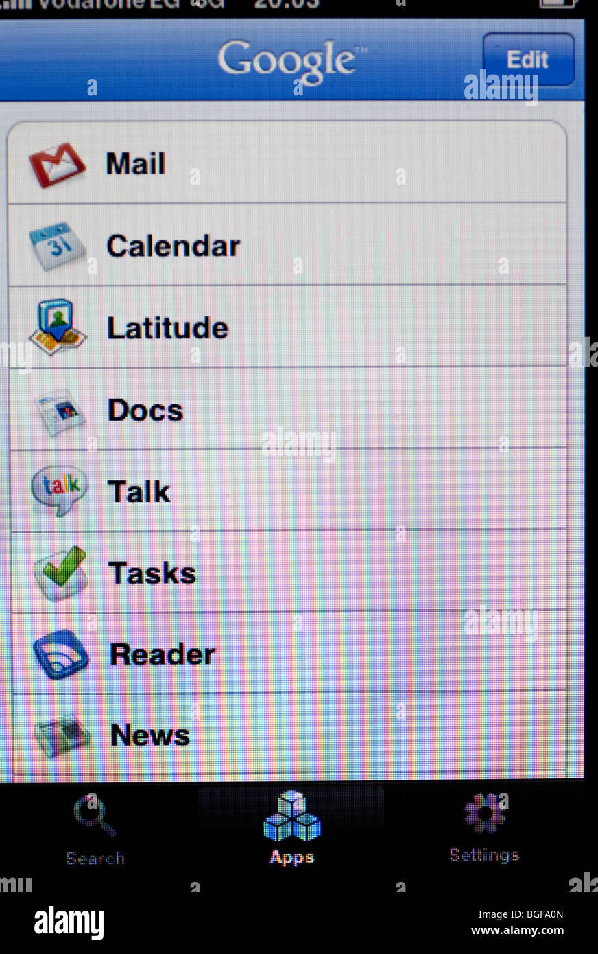 Bildschirm des Apple iPhone zeigt Google apps Stockfoto