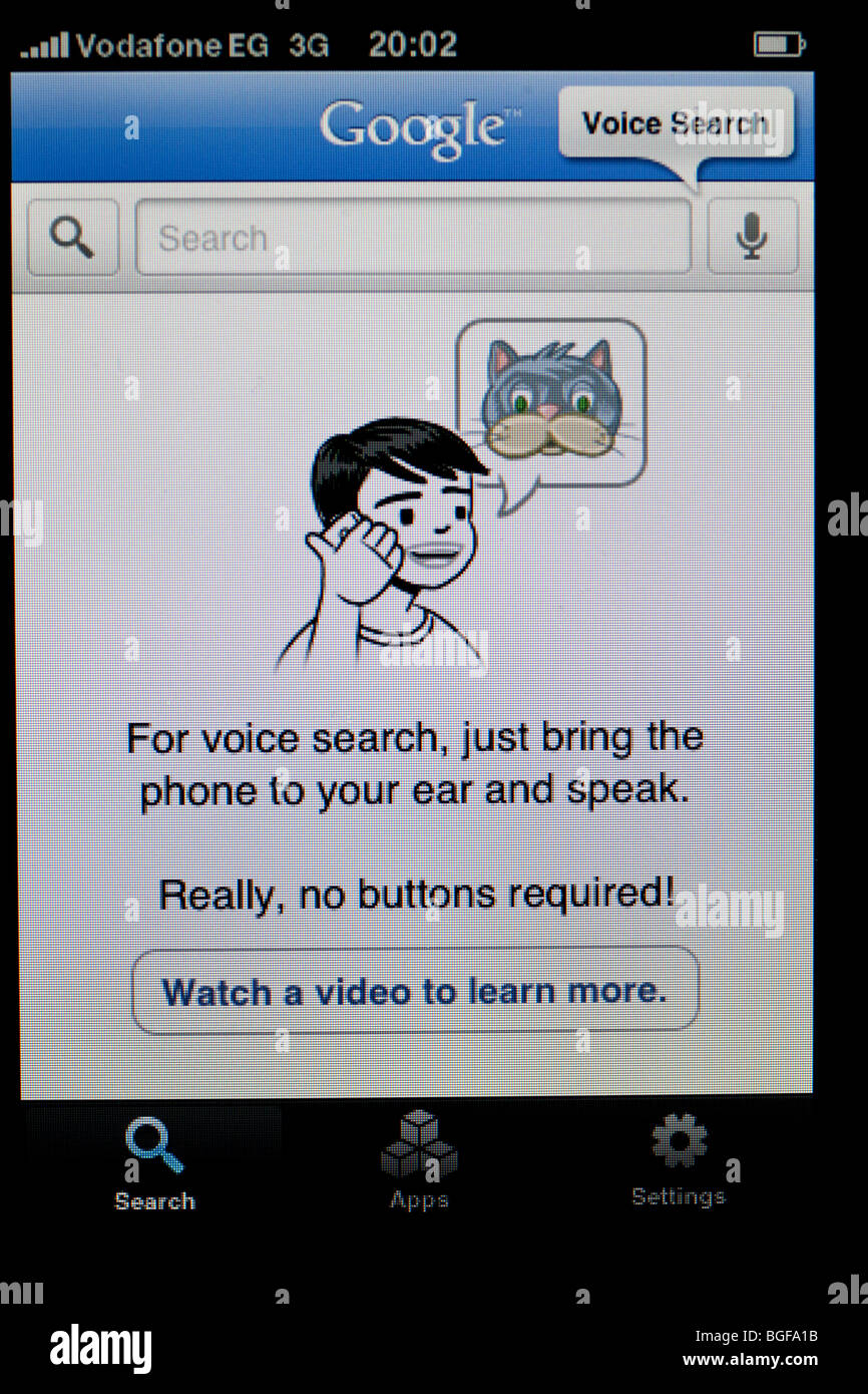 Bildschirm des Apple iPhone mit Nachricht und Symbol für Google Sprachsuche Stockfoto