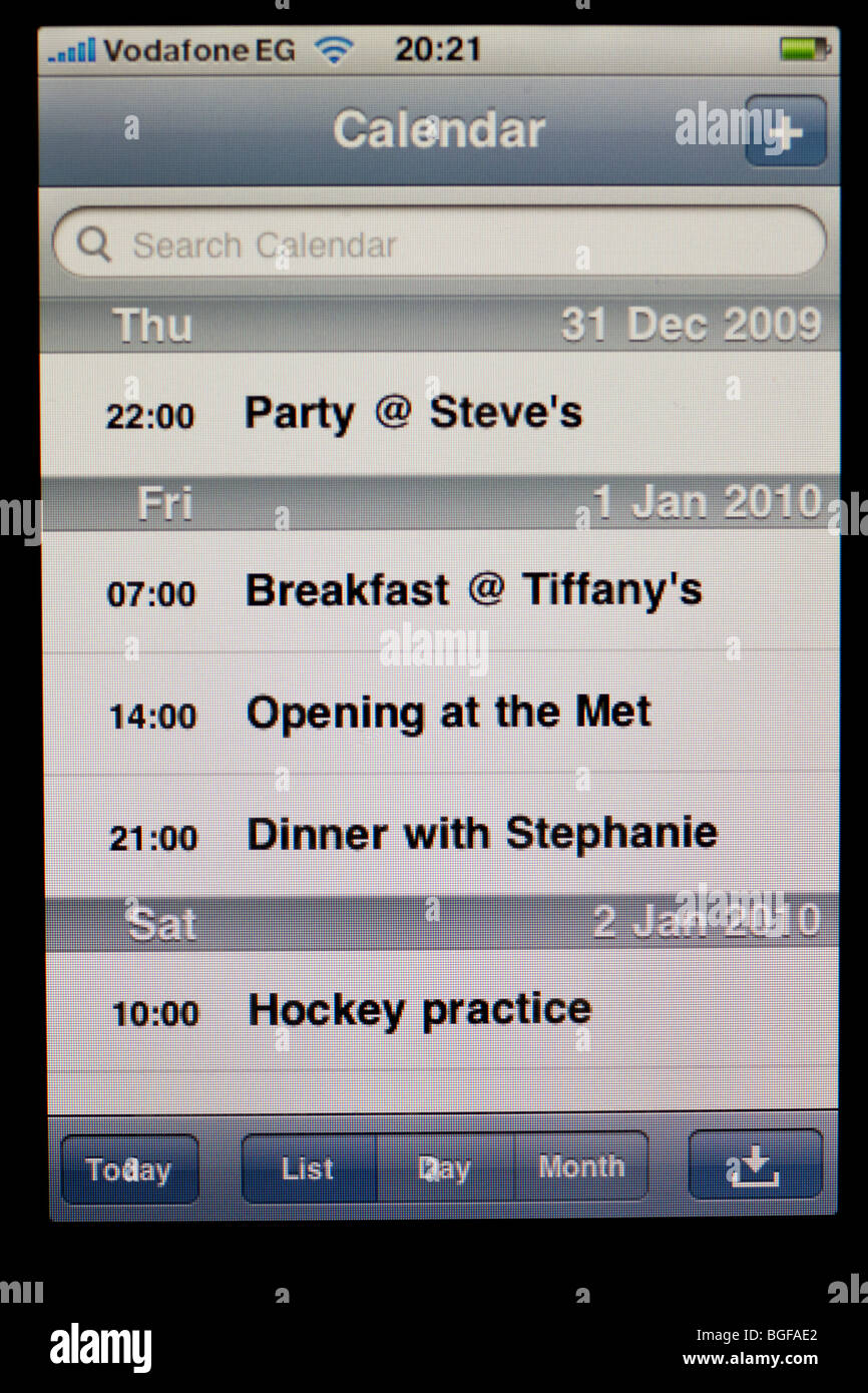 Bildschirm des Apple iPhone Kalender zeigen Stockfoto