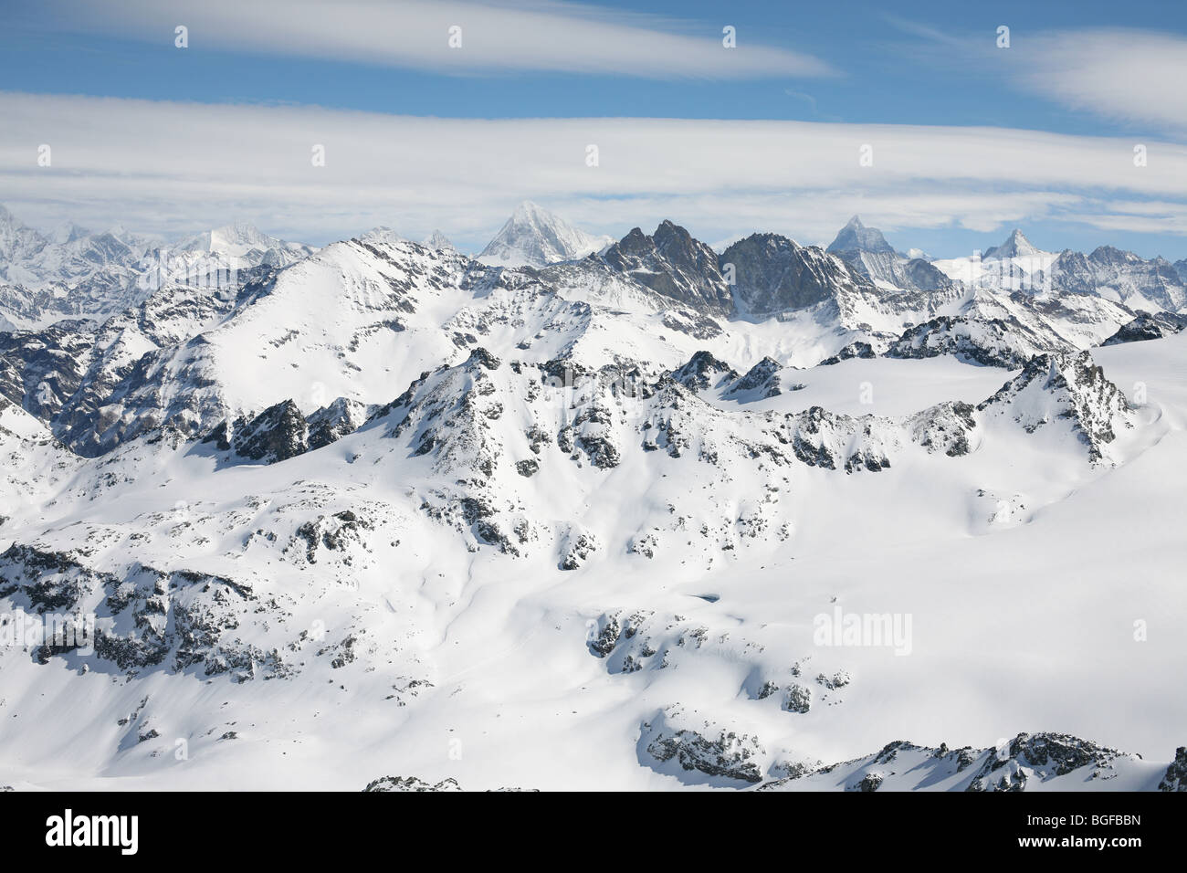 Blick vom Gipfel des Mont Fort Mountain Ski Verbier Stockfoto