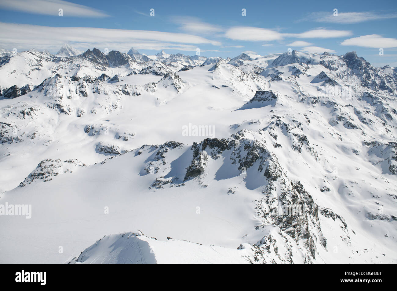 Blick vom Gipfel des Mont Fort Mountain Ski Verbier Stockfoto