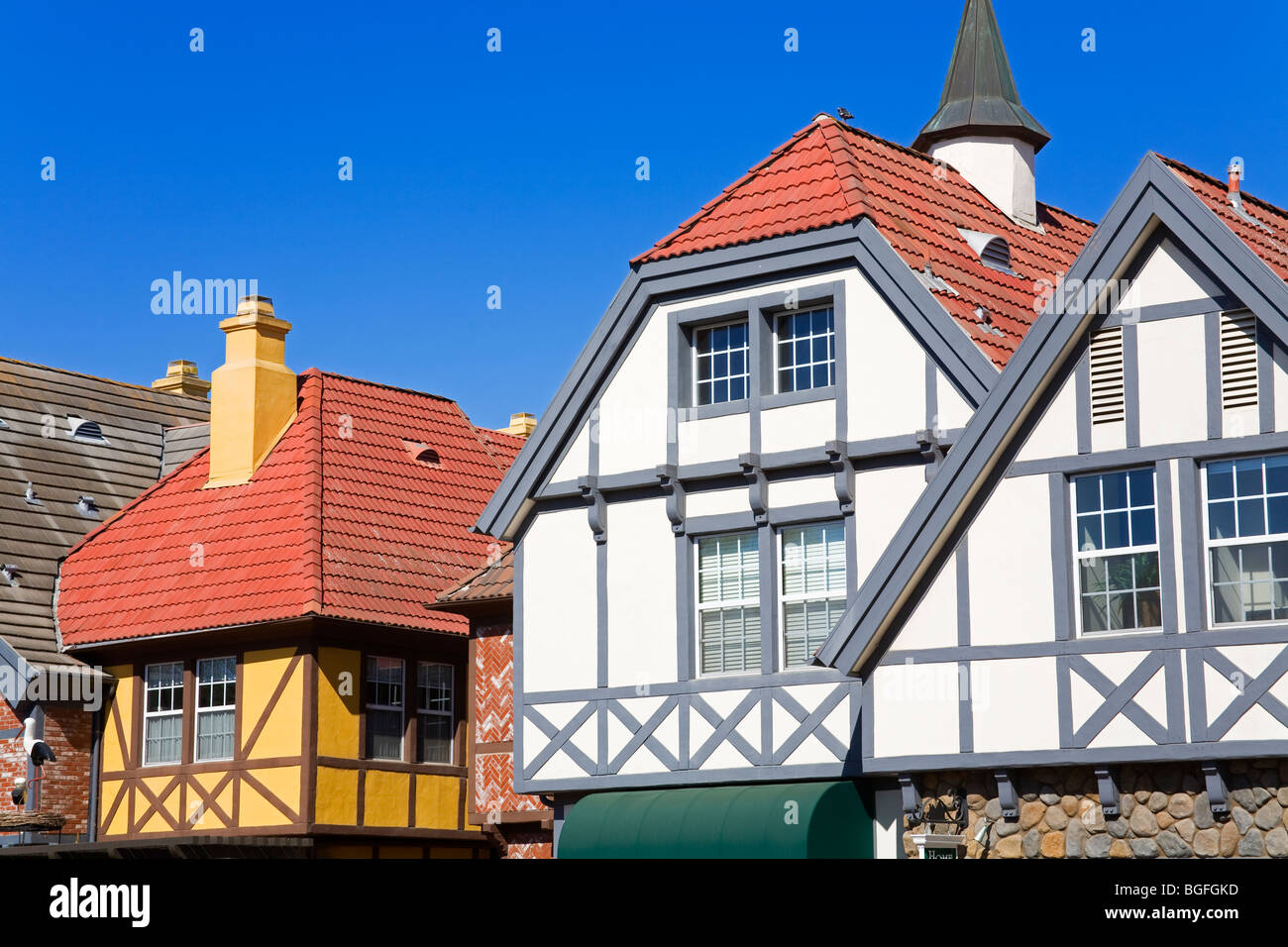 Dänische Architektur auf Alisal Road, Solvang, Santa Barbara County, Zentral-Kalifornien, USA Stockfoto