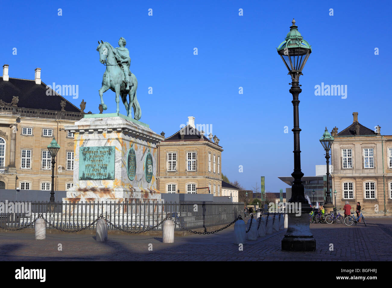 Reiterstandbild von König Frederik V, Amalienborg Palast, Kopenhagen, Dänemark Stockfoto