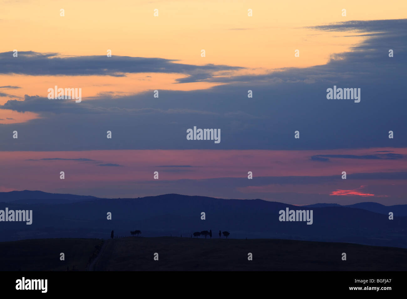 Sonnenuntergang in der Toskana, Italien Stockfoto