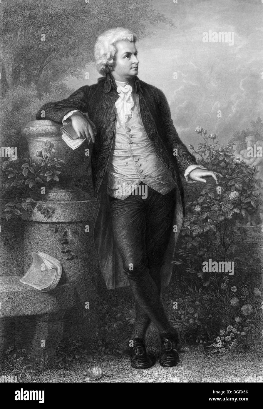 Undatierte 19. Jahrhundert Porträt Gravur der produktivsten und einflussreichsten österreichischen Komponisten Wolfgang Amadeus Mozart (1756-1791). Stockfoto