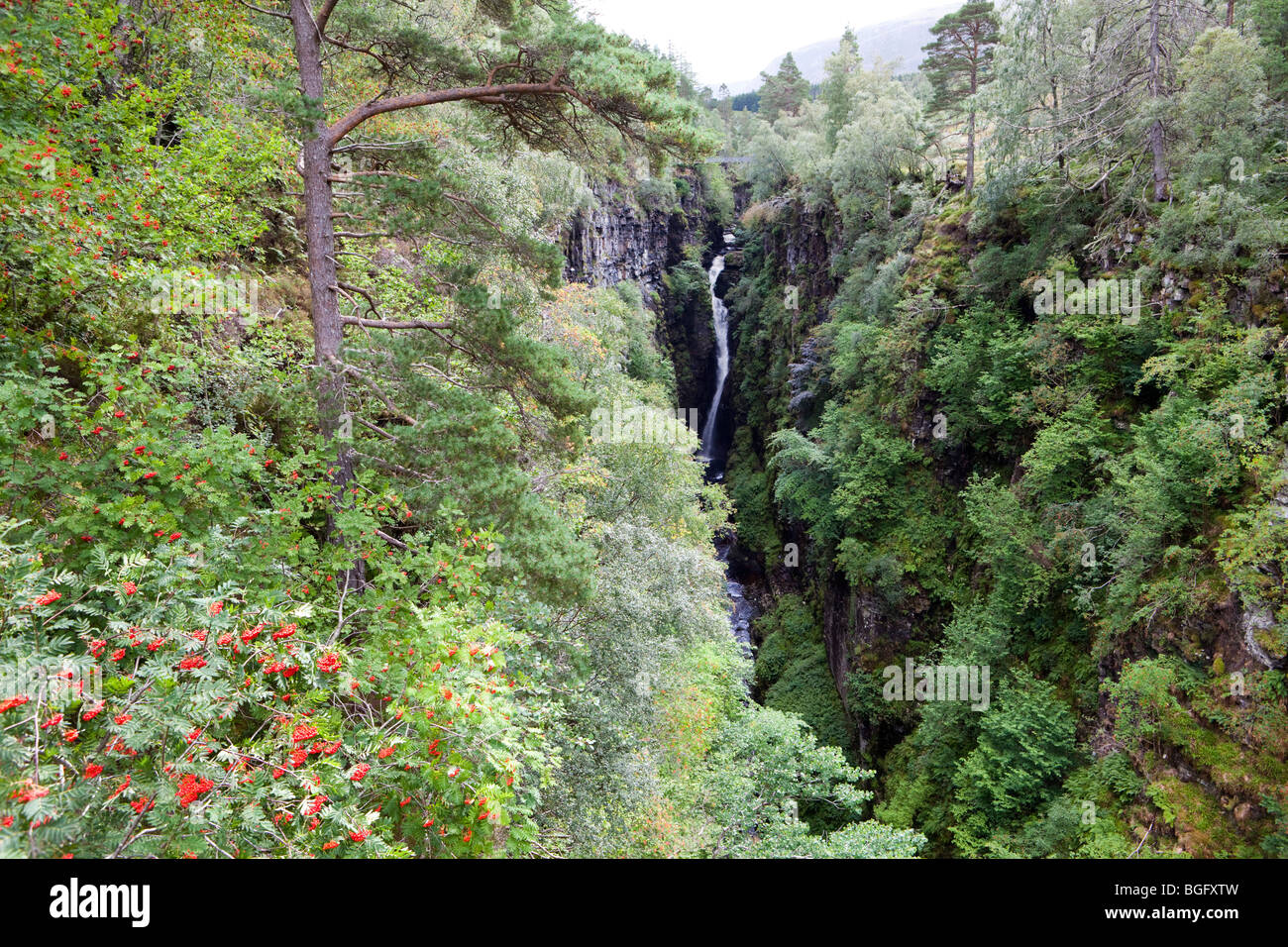 Die 150 Fuß (46m) Wasserfälle von Measach im Corrieshalloch Gorge National Nature Reserve, Braemore, Highland, Schottland, Großbritannien Stockfoto