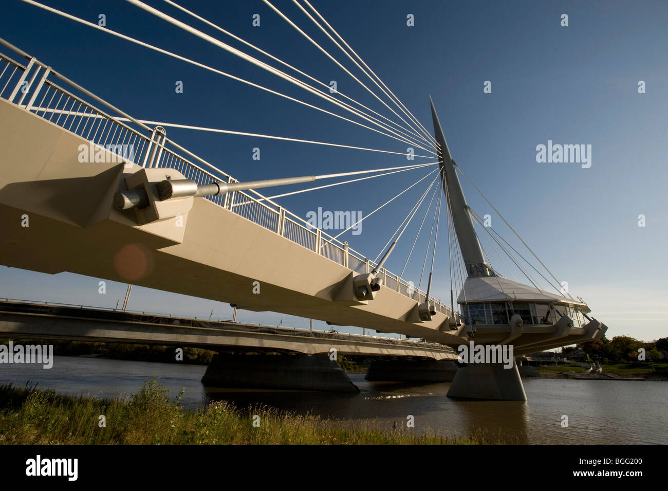 Fußgängerbrücke, Esplanade Riel, Winnipeg, Manitoba, Kanada Stockfoto