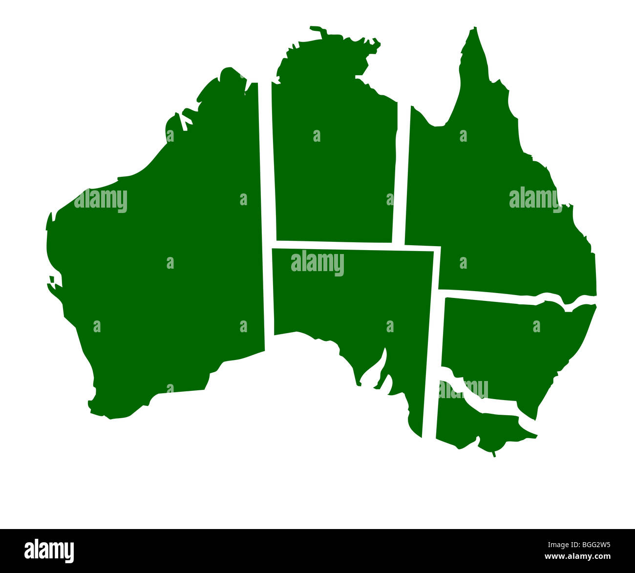 Karte von sechs Bundesstaaten Australiens, isoliert auf weißem Hintergrund. Stockfoto