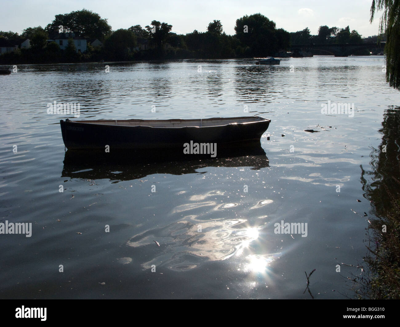 Ruderboot auf Themse während Sommer, Kew, London, UK Stockfoto