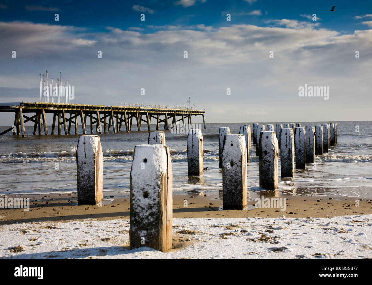 Lowestoft Strand im Winter Stockfoto