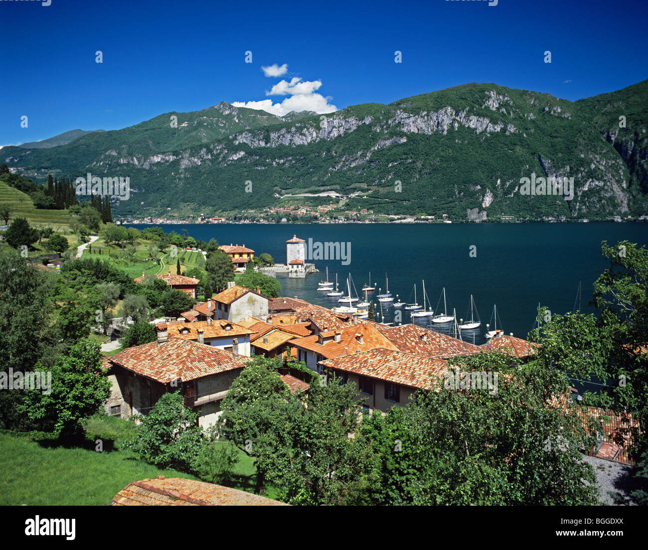 Blick über Pescallo ein malerisches Dorf am Rande der Ortschaft Bellagio am Comer See Stockfoto