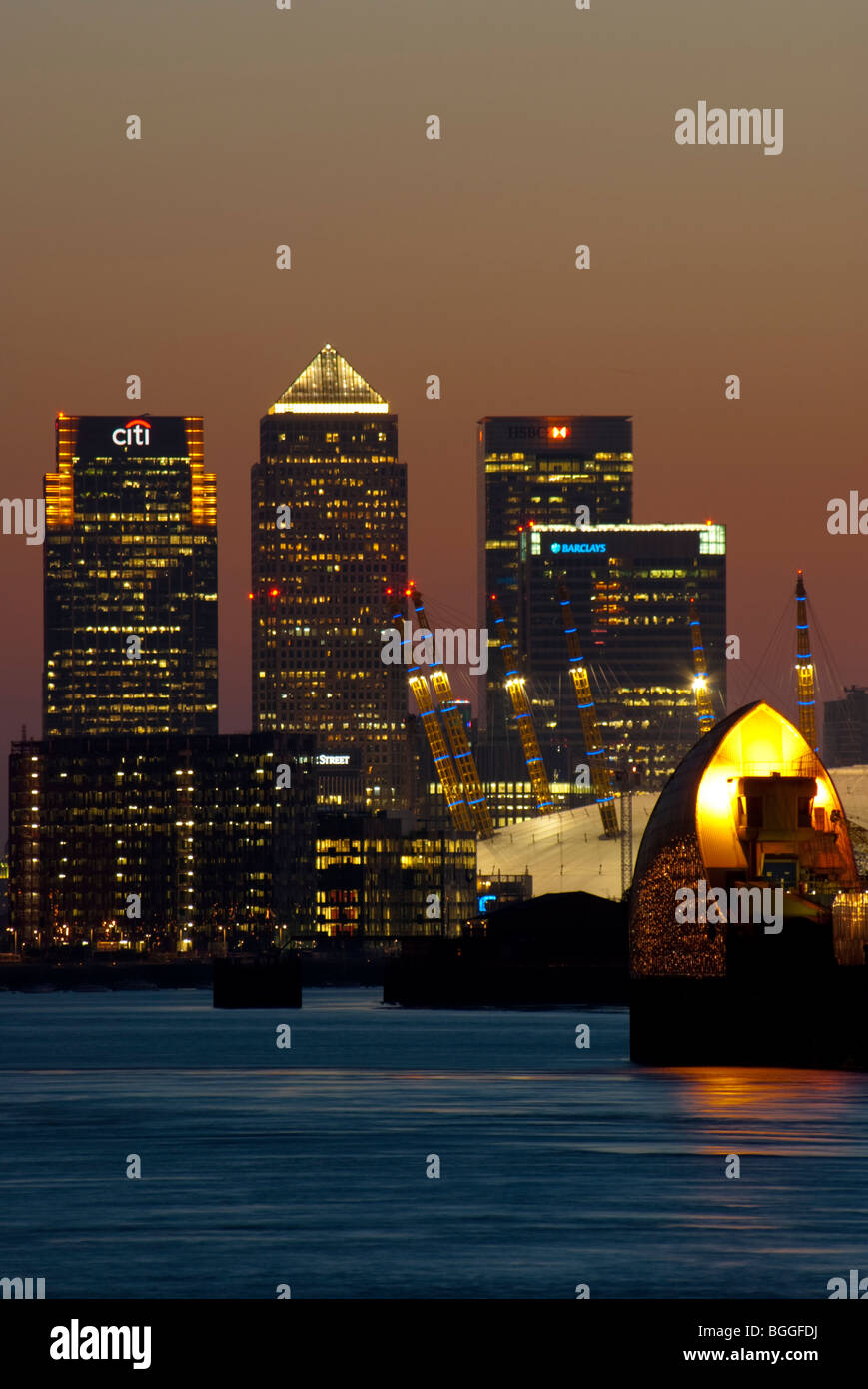 Canary wharf, Thames Barrier, UK, England, London Stockfoto