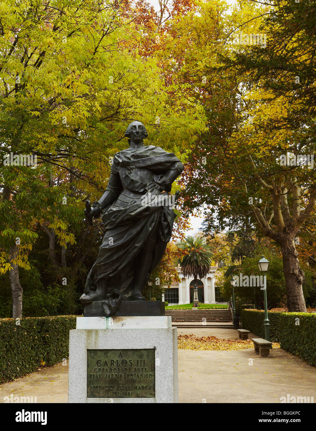 Carlos III-Statue am Botanischen Garten Madrid Spanien Stockfoto