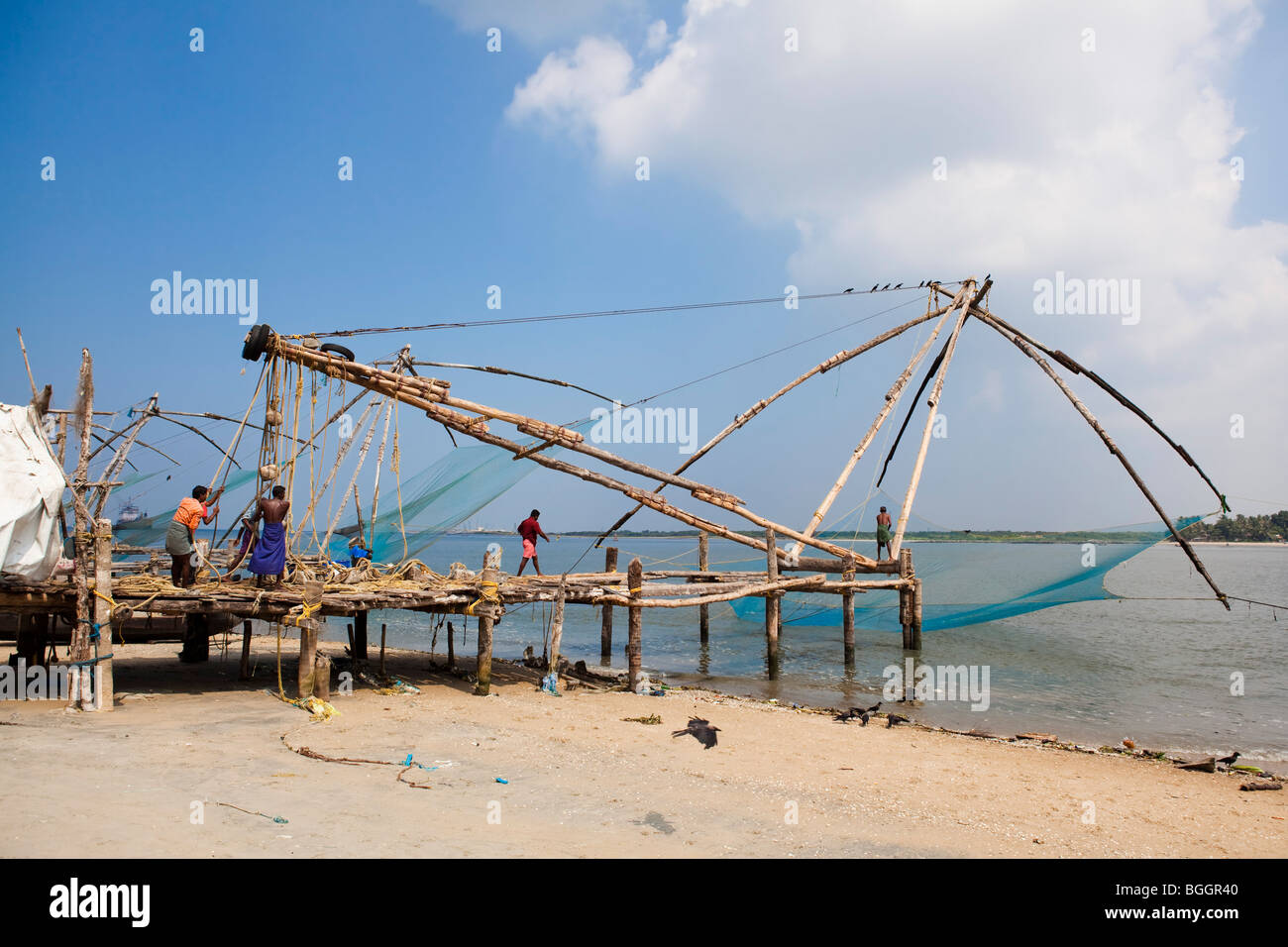 chinesischen Fischernetz von Cochin in Kerala Staat Indien Stockfoto