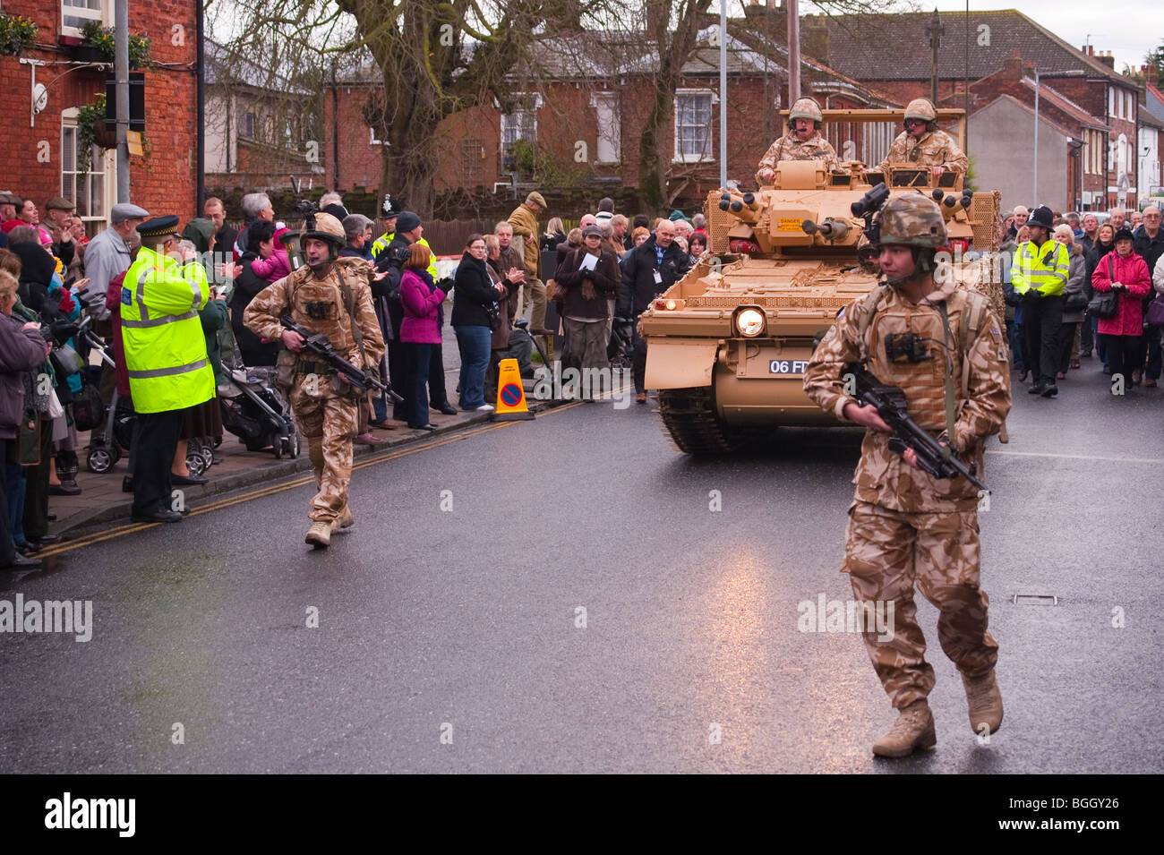 Willkommen zu Hause Parade für die Licht-DRAGONER zurückgekehrt von einer langen Tour von Afghanistan in Dereham, Norfolk, Großbritannien Stockfoto