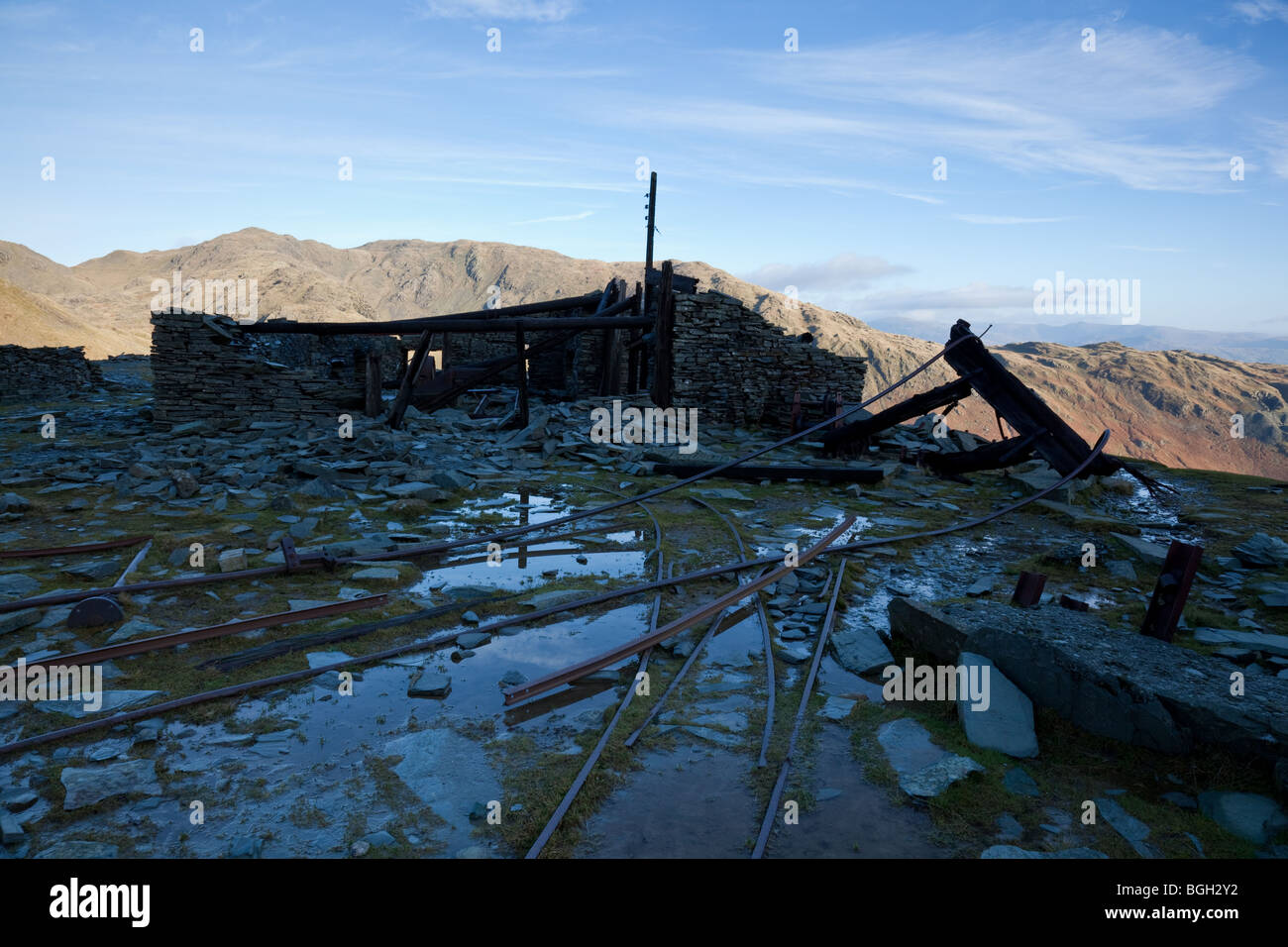 Meine Arbeitsweise Ruinen auf der Greis Coniston, Lake District, Cumbria Stockfoto