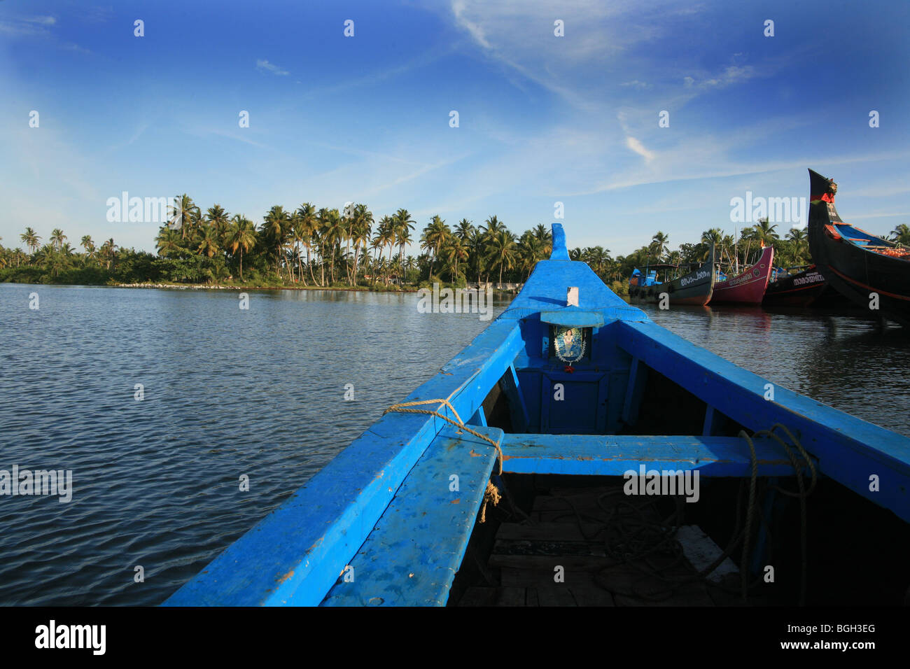 Angeln Boote, Backwaters, Kerala Indien Stockfoto