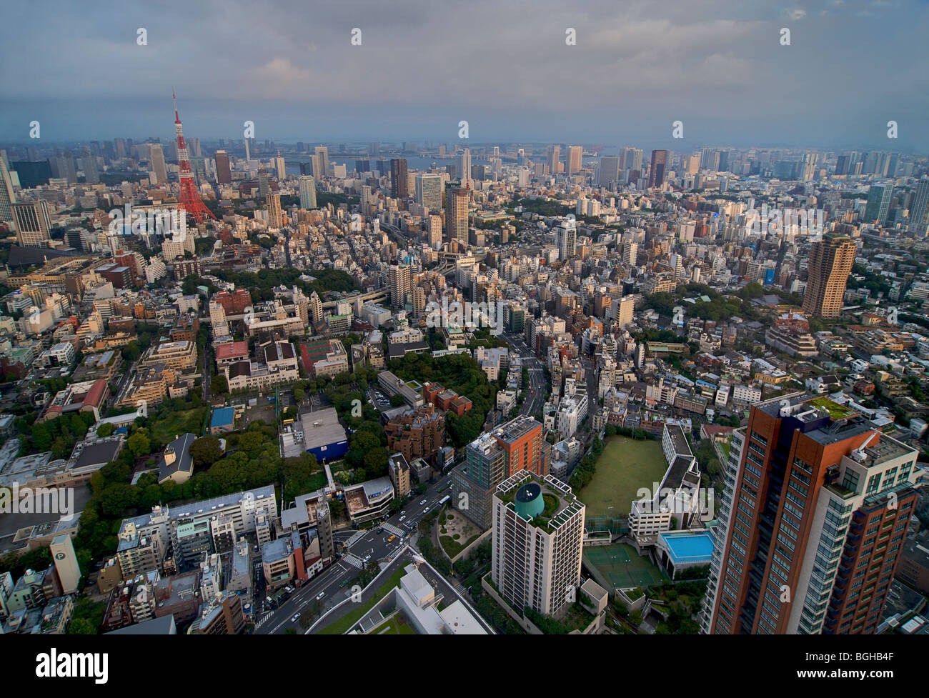 Virw von Tokio und Tokyo Tower aus der MORI ' Tower, Roppongi Hills, Japan Stockfoto