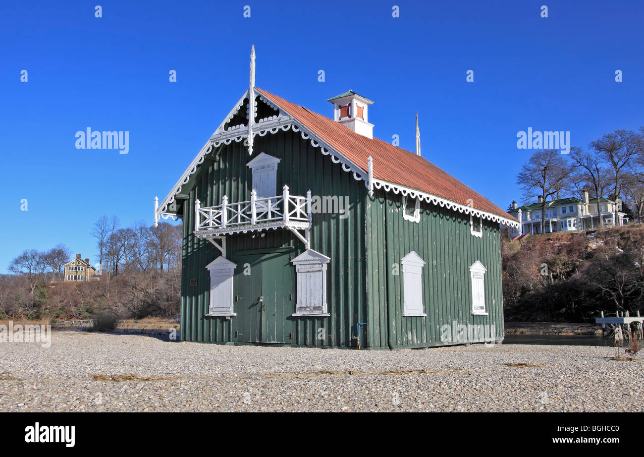 Die historischen Gamecock-Hütte, Stony Brook Hafen, Long Island, New York Stockfoto
