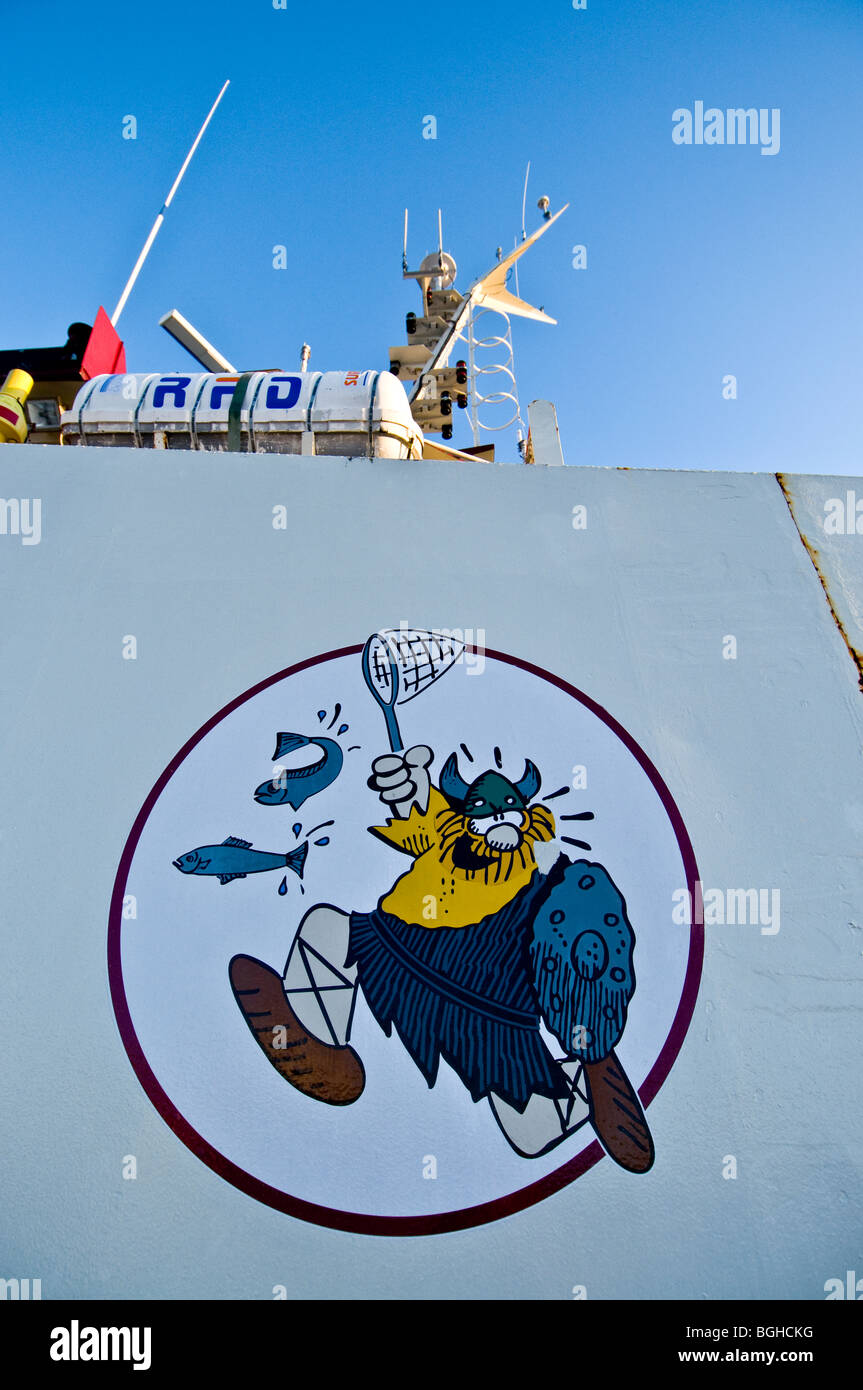 Nordsee Angeln Boot Logo in Stromness Hafen Schottland SCO 5820 Stockfoto