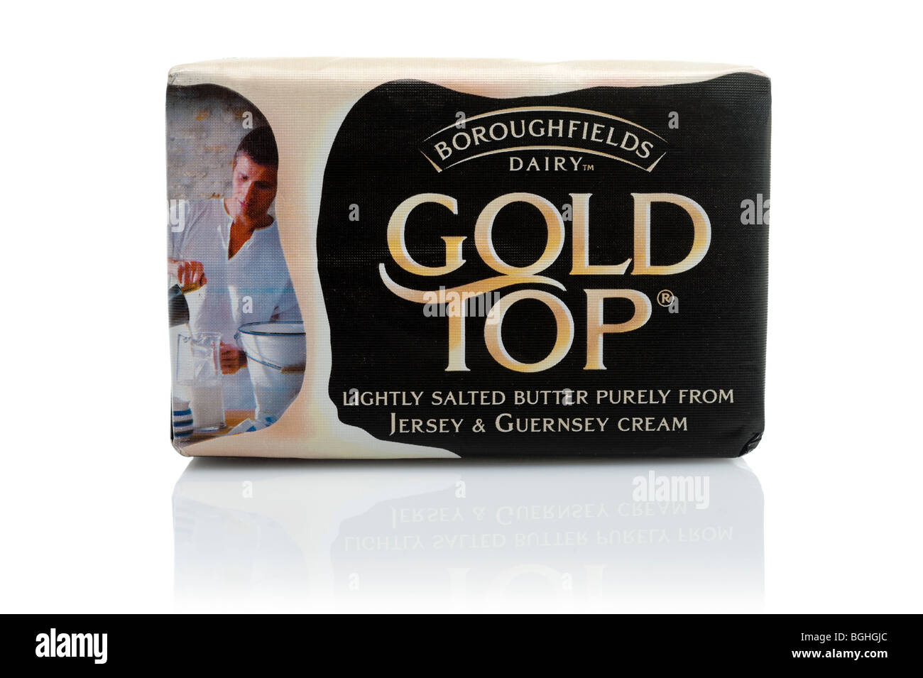 Block Boroughfields Molkerei "Gold Top" butter Stockfoto