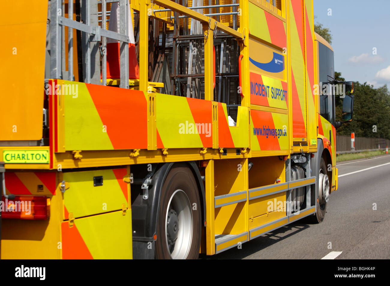 Vorfall unterstützen LKW auf Autobahn Stockfoto