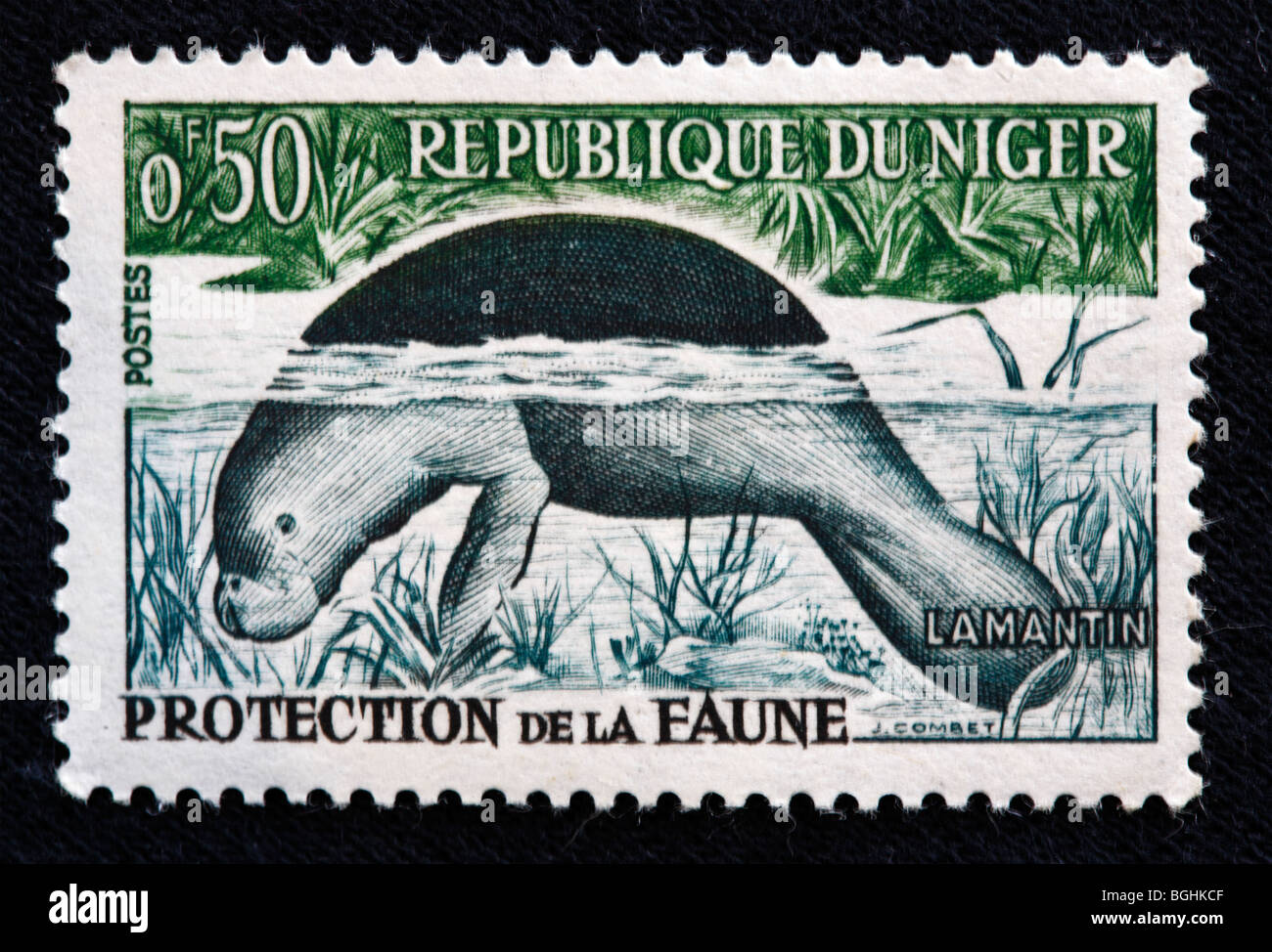 Lamantin, Briefmarke, Republik Niger, 1970er Jahre Stockfoto