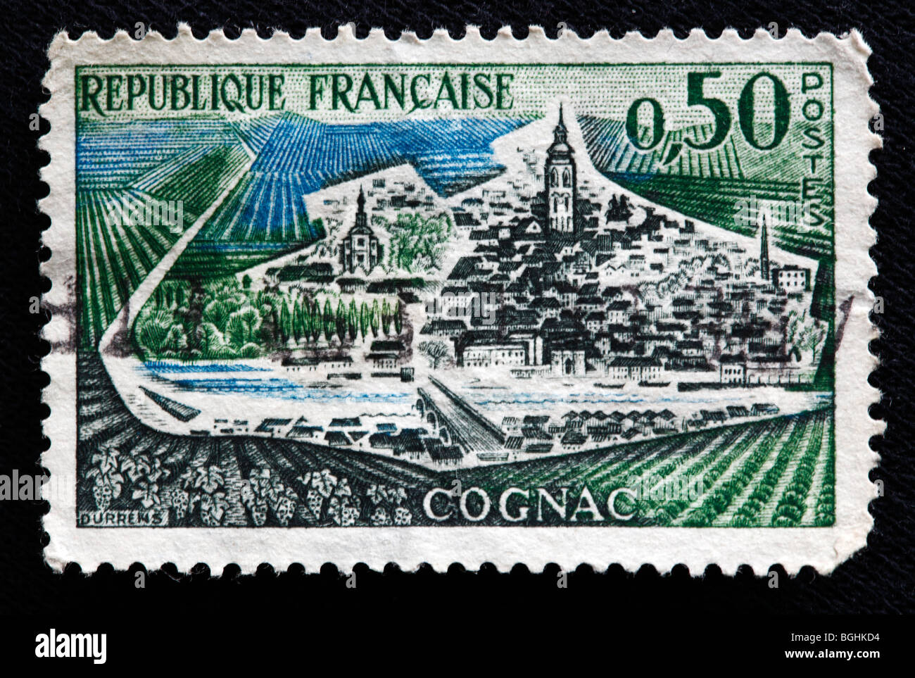 Cognac, Briefmarke, Frankreich, 1960 s Stockfoto