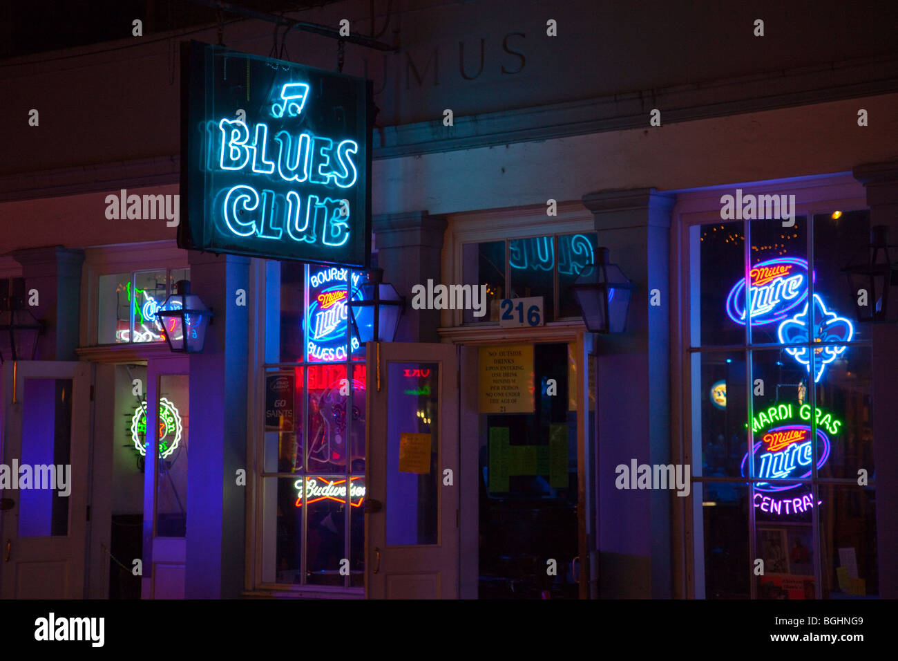 Blues Club, Bourbon Street, French Quarter in New Orleans, Louisiana Stockfoto