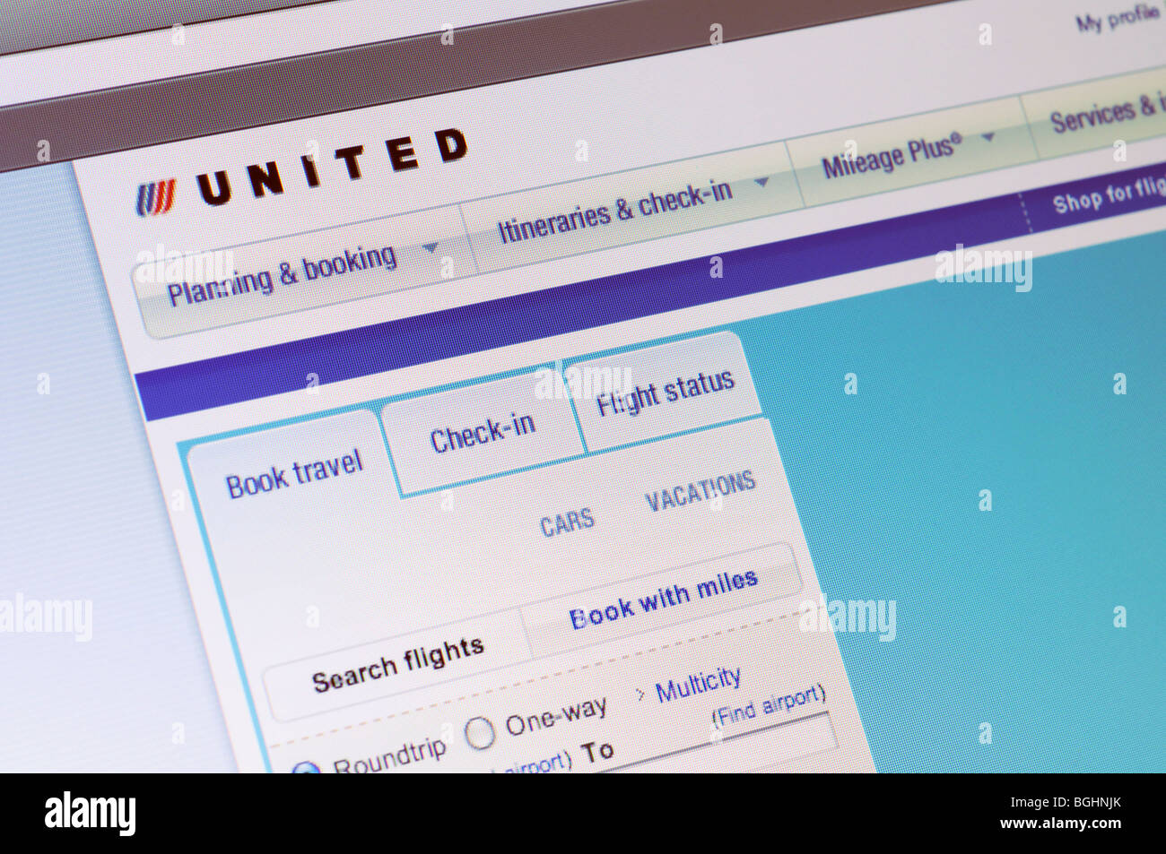 Website von United Airlines Stockfoto