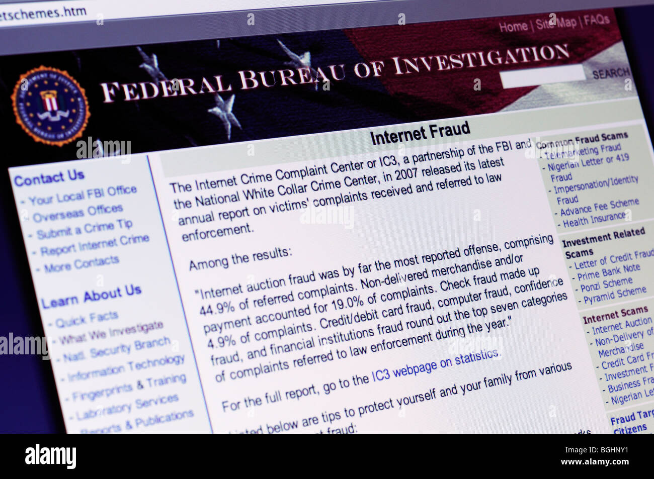 FBI-website Stockfoto