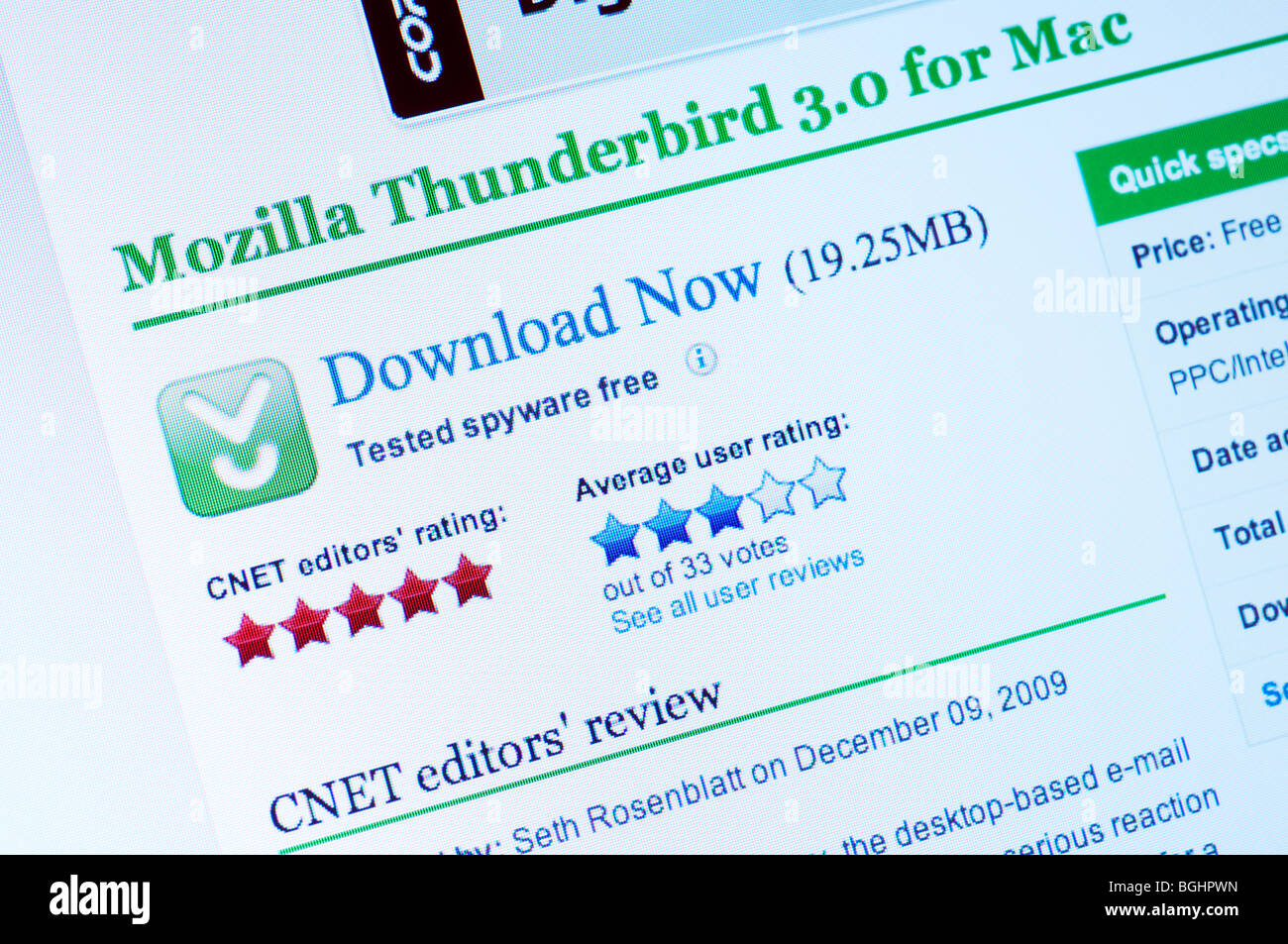 Mozilla Thunderbird herunterladen (Webseite) Stockfoto