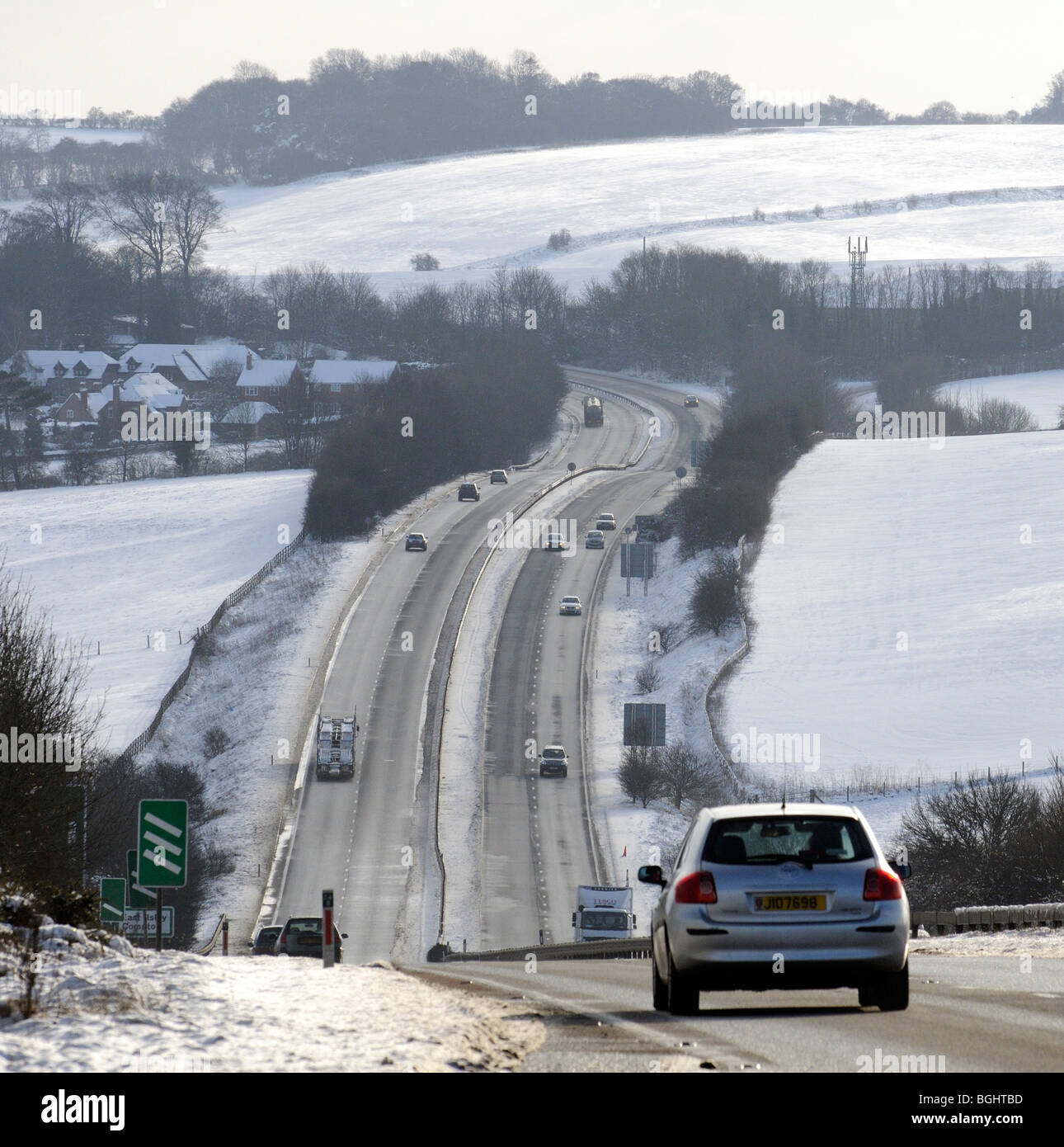 A34 Bundesstraße Richtung Süden Fahrbahn Blickrichtung Ost Ilsey in der Nähe von Berkshire Oxfordshire Grenze südlichen England UK Stockfoto