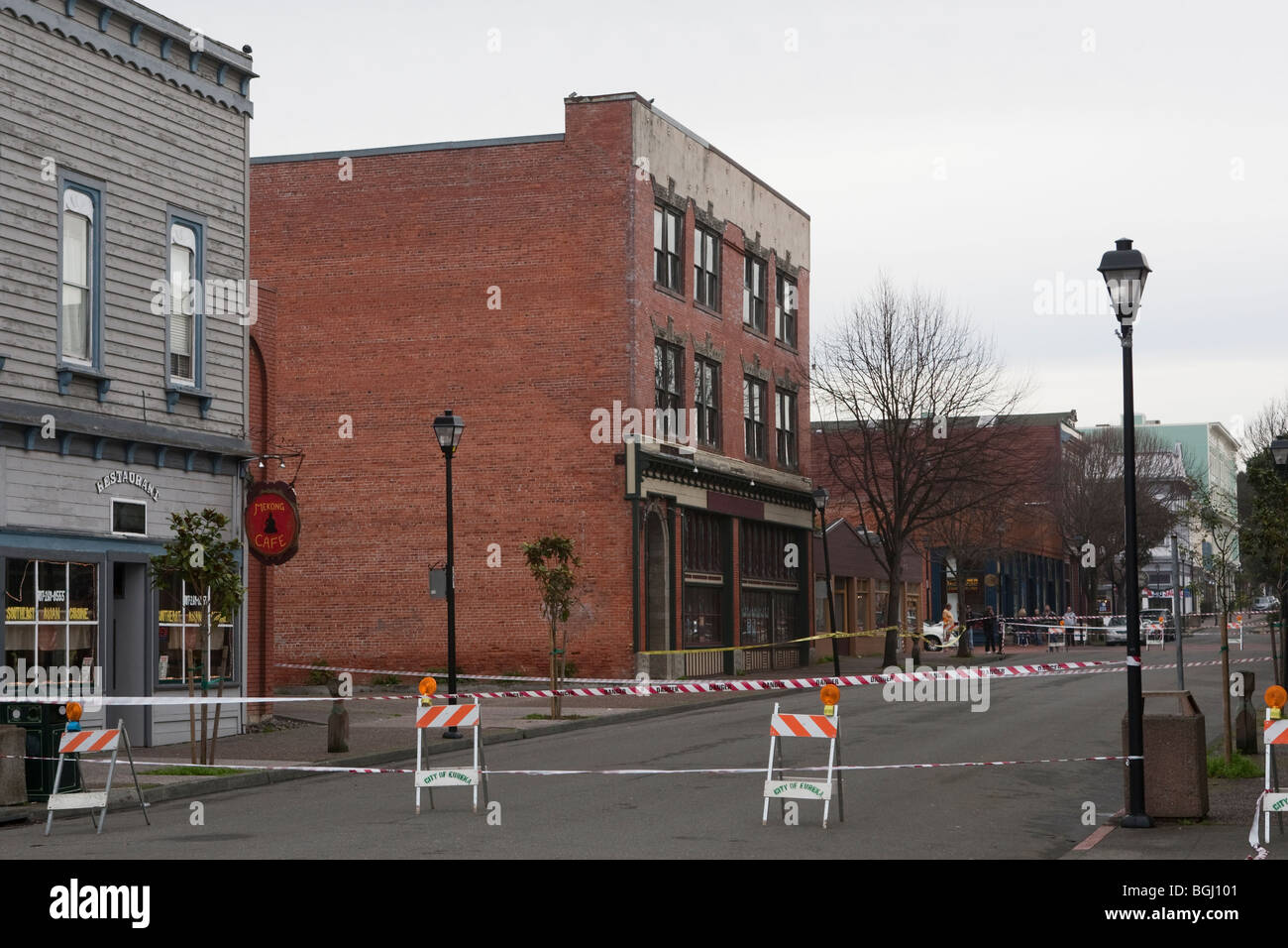 Die Altstadt Bar und Grill, die Gebäude in der alten Stadt Eureka erlitt große Bauschäden während des Bebens 6,5 Mag am 9. Januar 2010 Stockfoto