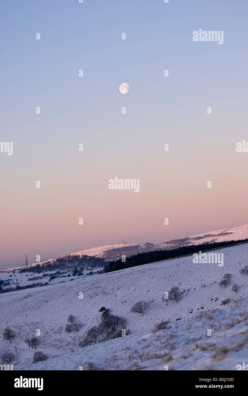 Winterzeit im Morgengrauen, Peak District, Derbyshire. Stockfoto