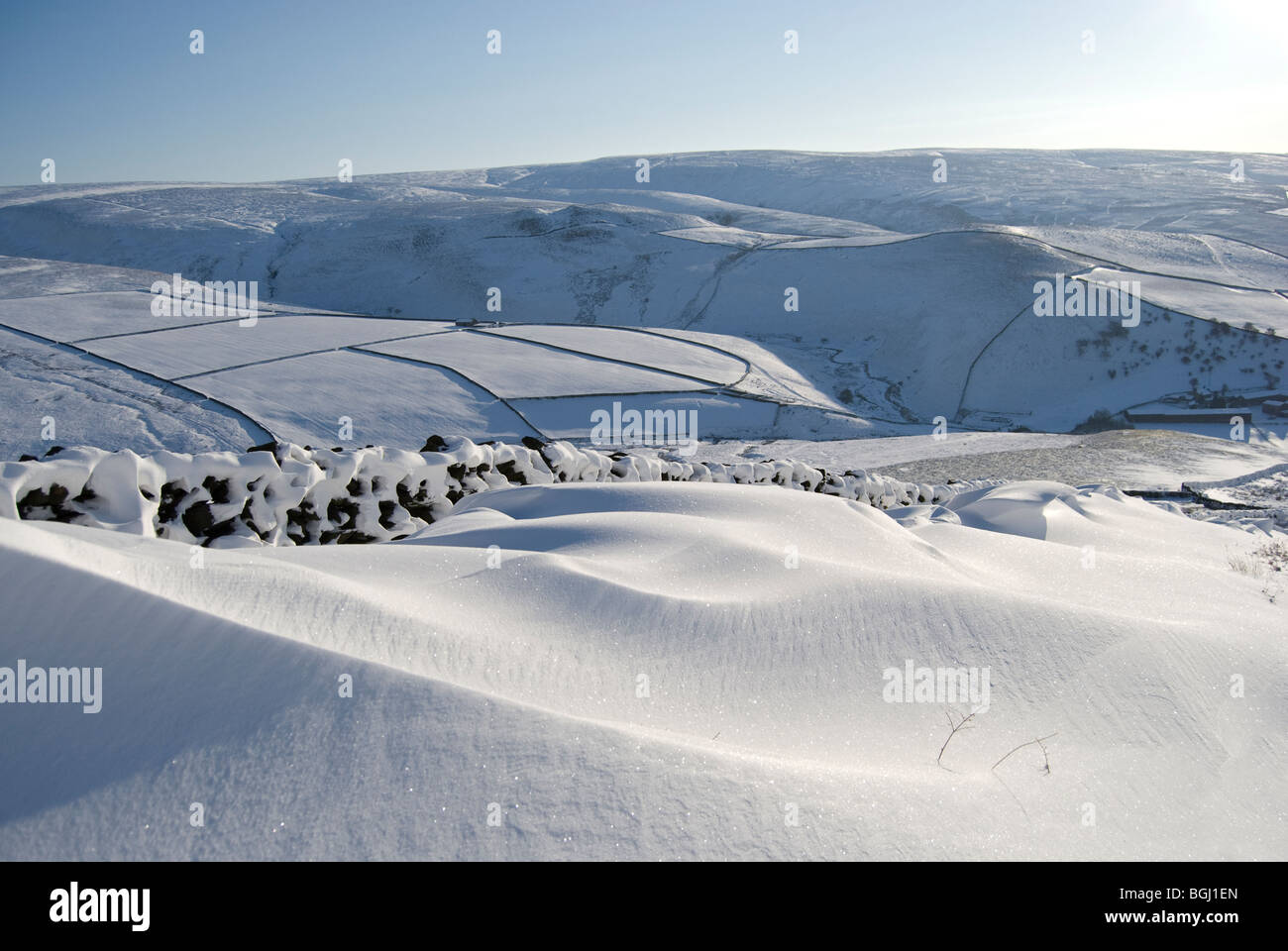 Winterzeit auf den Peak District, Derbyshire. Stockfoto
