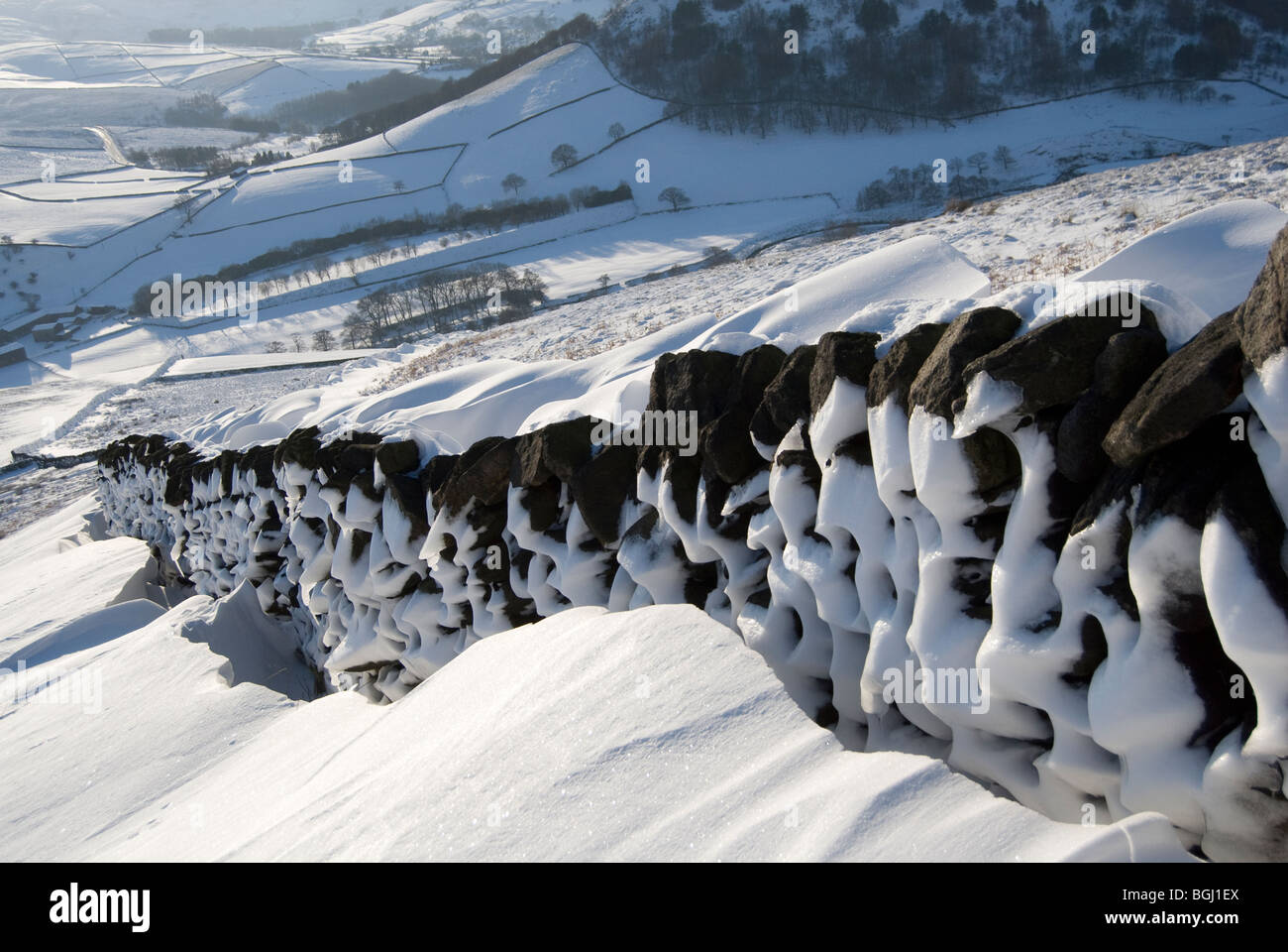 Winterzeit auf den Peak District, Derbyshire. Stockfoto