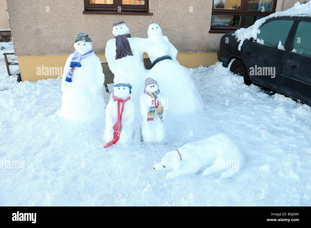 Ein Schneemann Familie Stockfoto