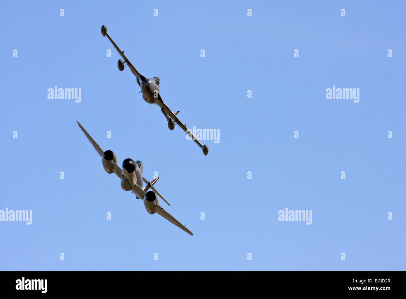 Gloster Meteor und De Havilland Vampire auf RAF Leuchars Airshow 2009, Fife, Schottland Stockfoto