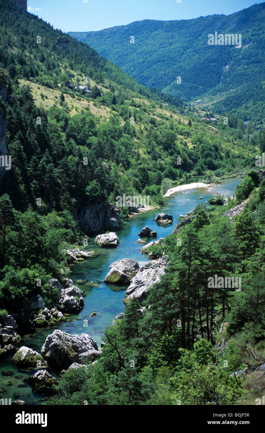 Tarn Gorge & River Valley oder Gorges du Tarn, Aussichtspunkt oder Aussichtspunkt in Pas de Soucy, Cirque des Baumes, Causses Region, Lozère, Frankreich Stockfoto