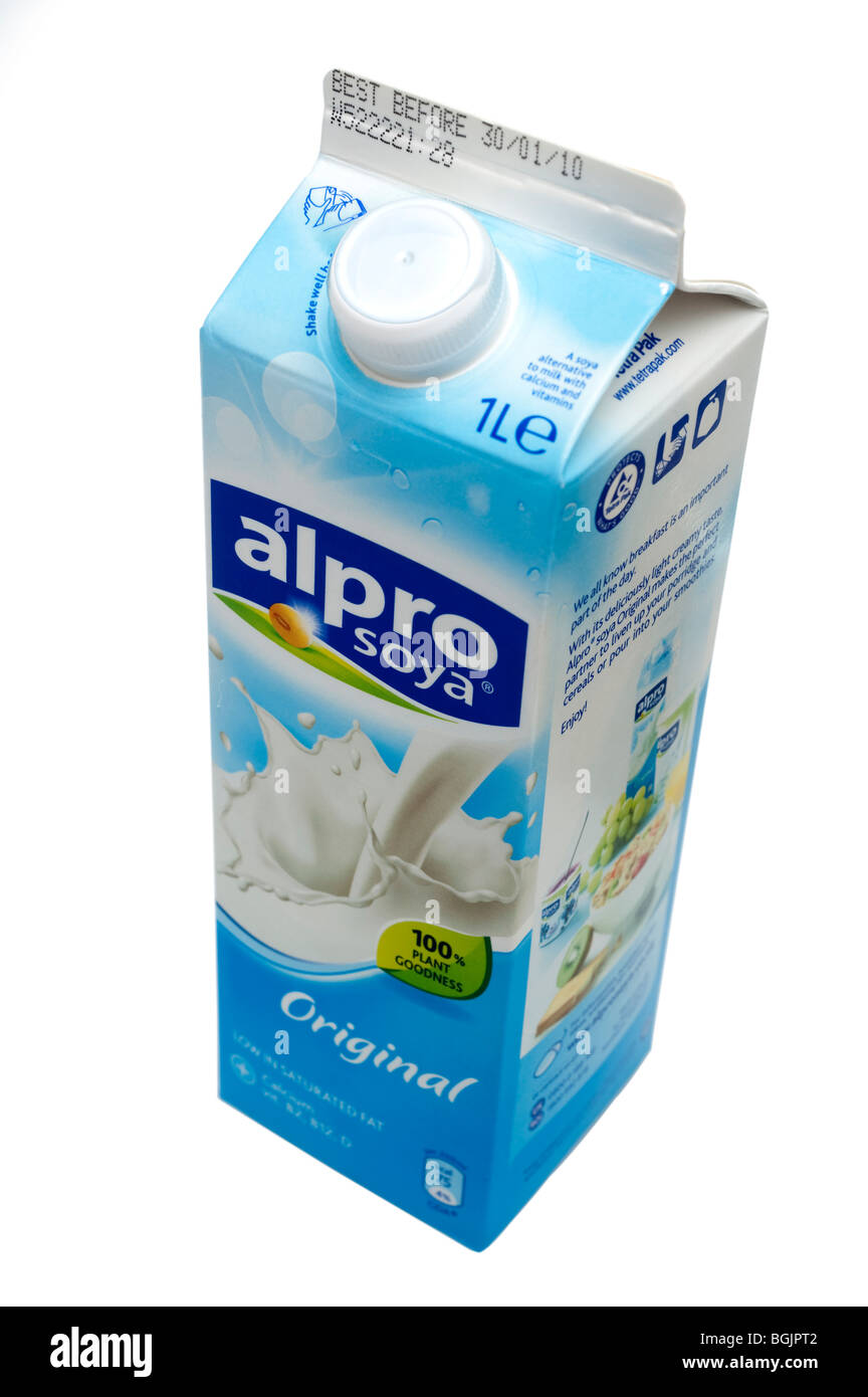 1 Liter Packung Alpro Soja Milch Stockfoto